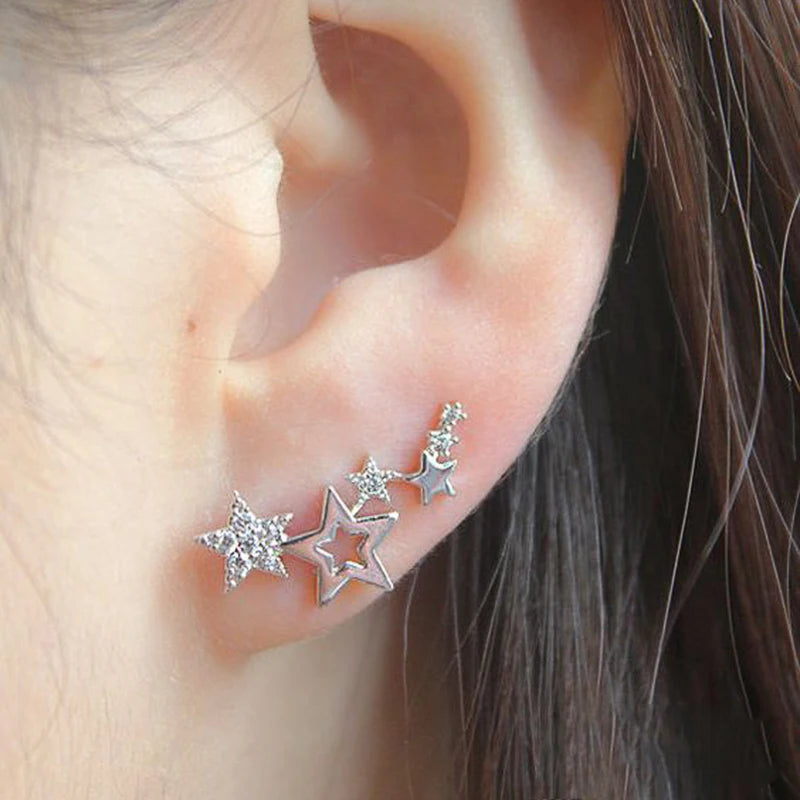 Imitation Pearl & Zircon Star Earrings – Elegant Party Jewelry