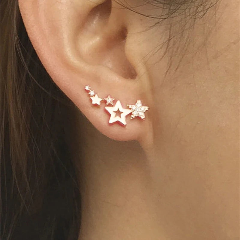 Imitation Pearl & Zircon Star Earrings – Elegant Party Jewelry
