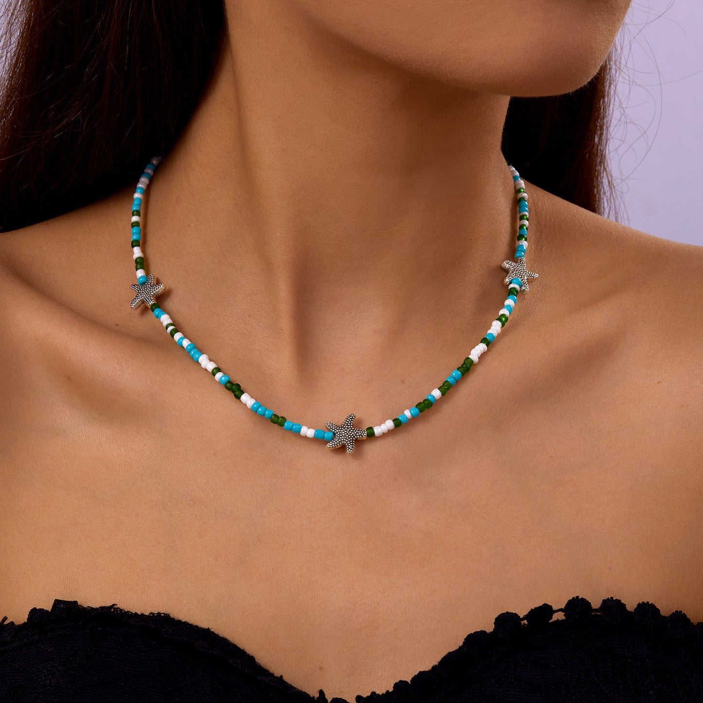 Boho Starfish Beaded Choker – Colorful Summer Necklace for Women