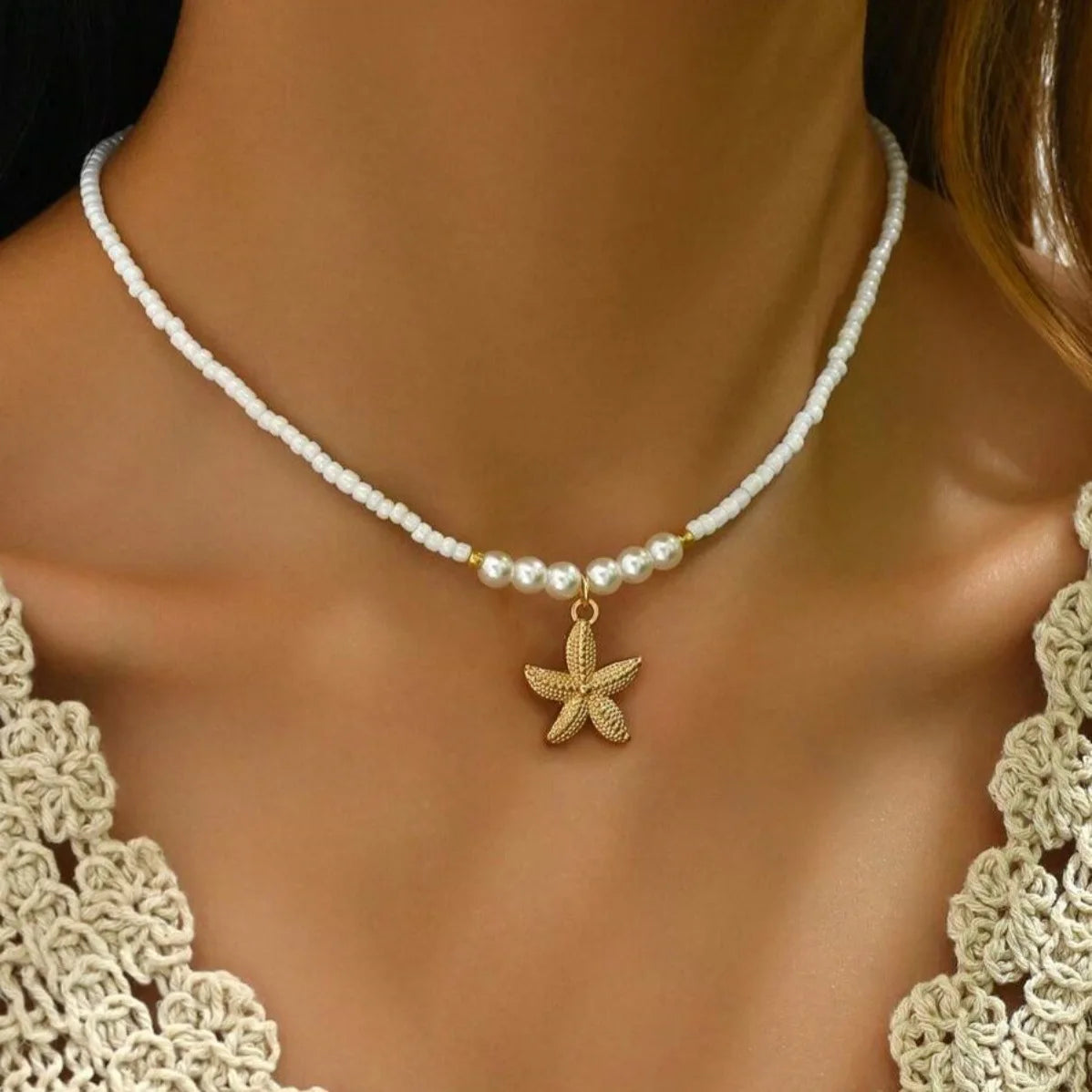 Boho Starfish Beaded Choker – Colorful Summer Necklace for Women