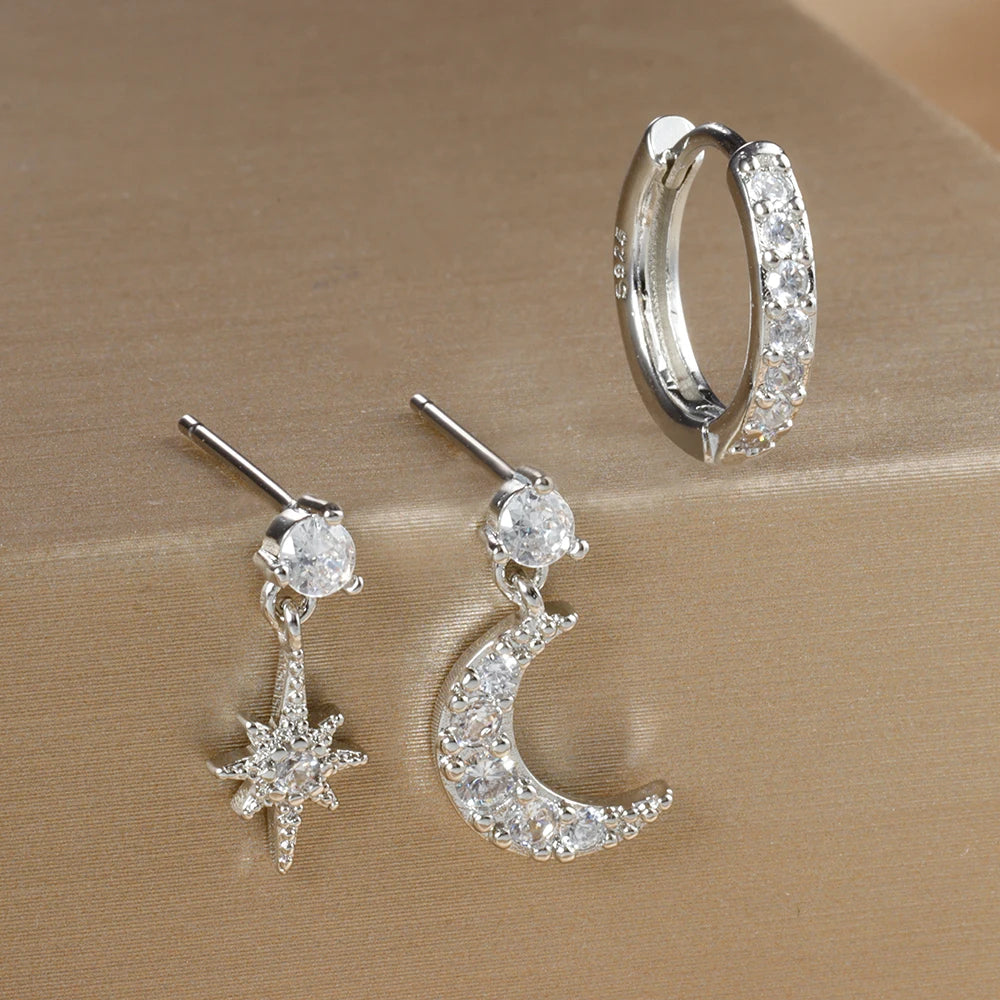 3PCS Luxury Star Earrings Set – Stainless Steel & Zircon
