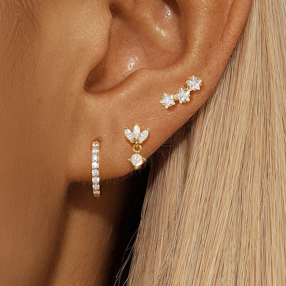 3PCS Luxury Star Earrings Set – Stainless Steel & Zircon