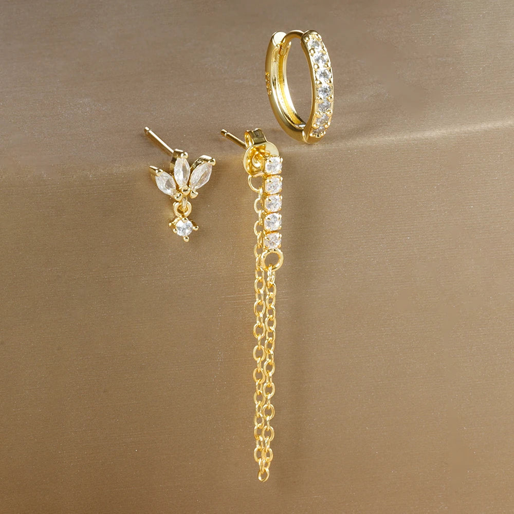 3PCS Luxury Star Earrings Set – Stainless Steel & Zircon