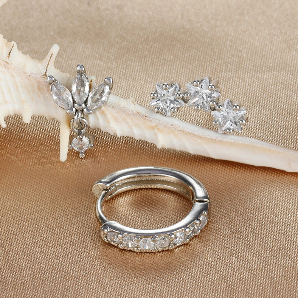 3PCS Luxury Star Earrings Set – Stainless Steel & Zircon