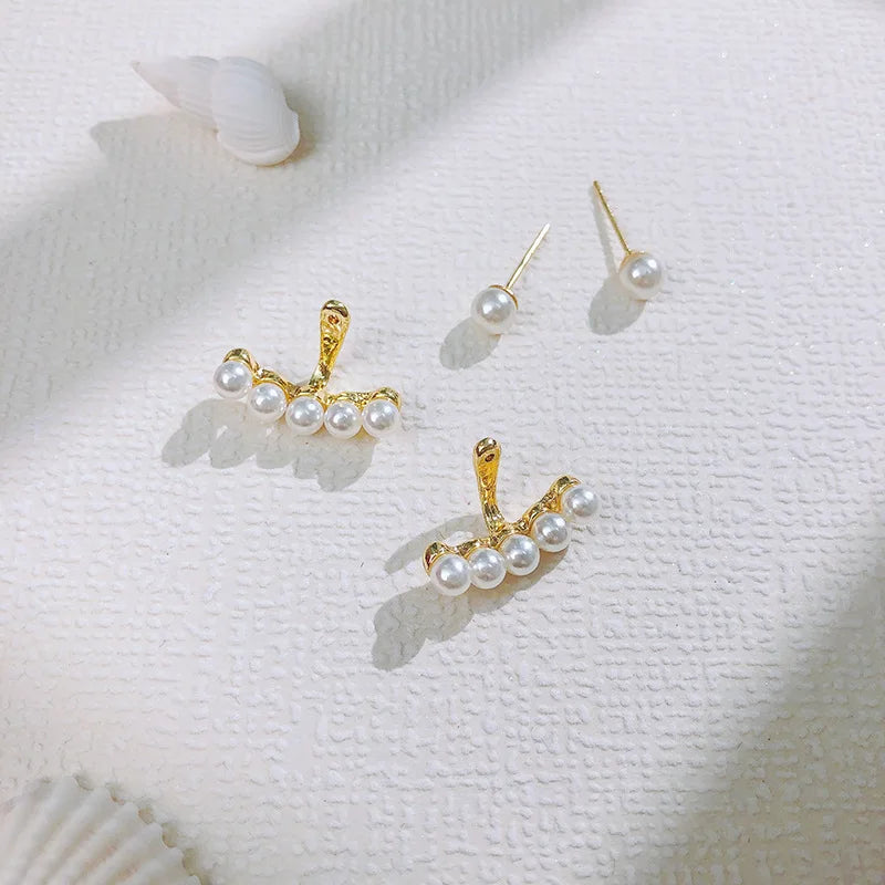 Imitation Pearl & Zircon Star Earrings – Elegant Party Jewelry