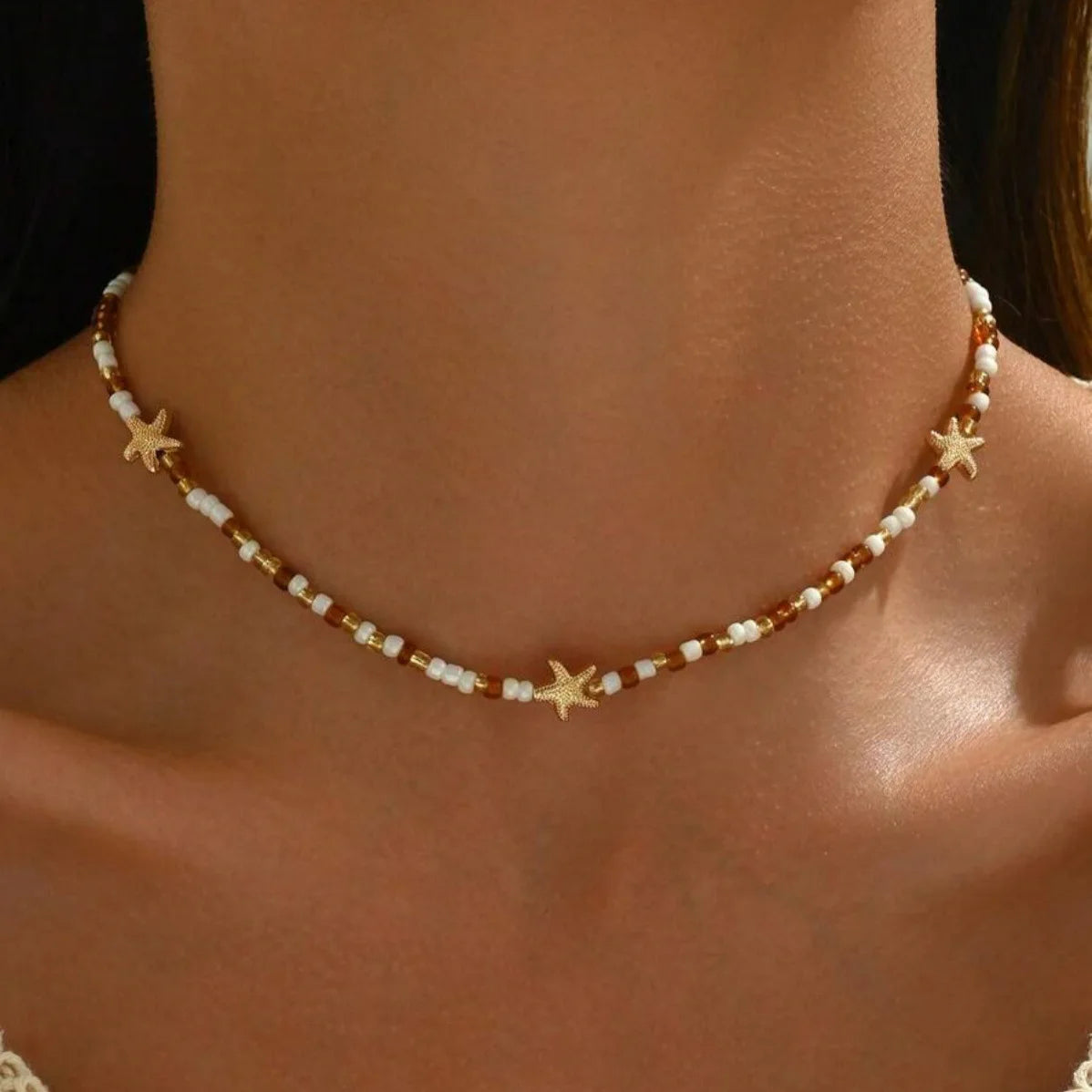 Boho Starfish Beaded Choker – Colorful Summer Necklace for Women