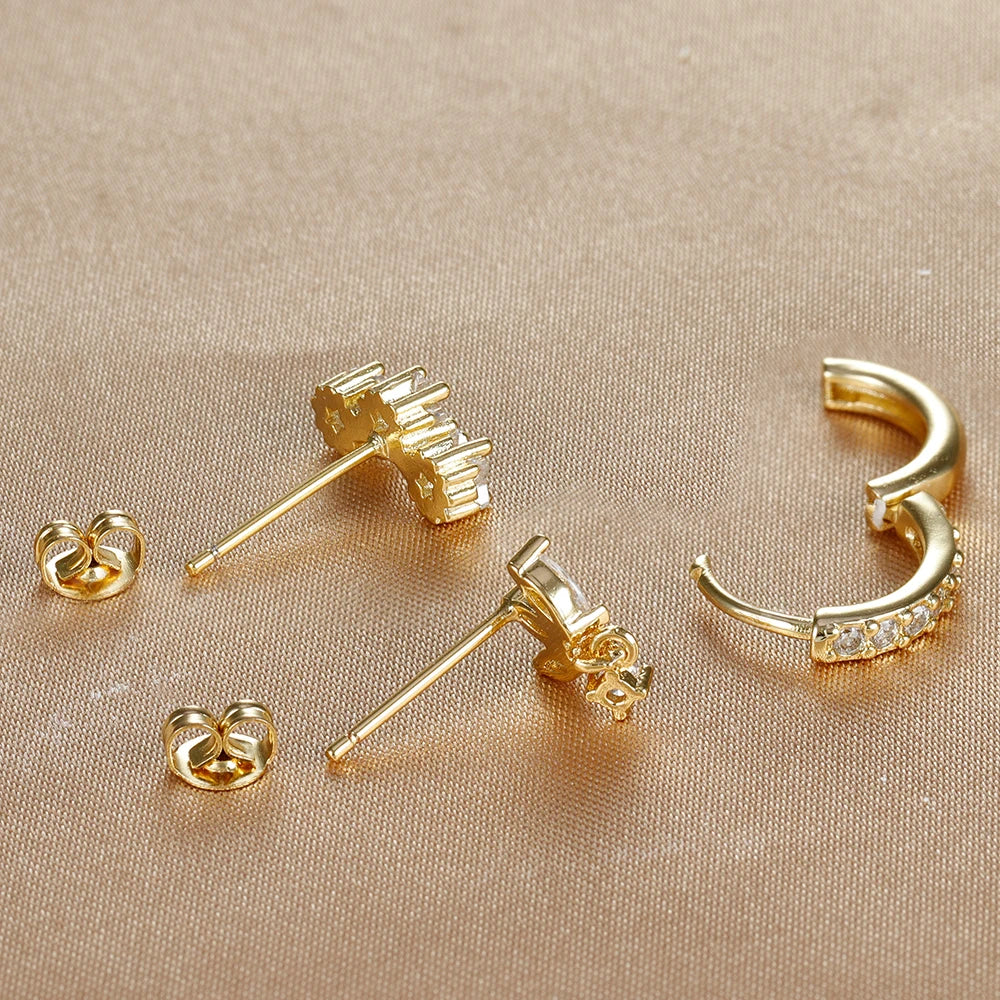 3PCS Luxury Star Earrings Set – Stainless Steel & Zircon
