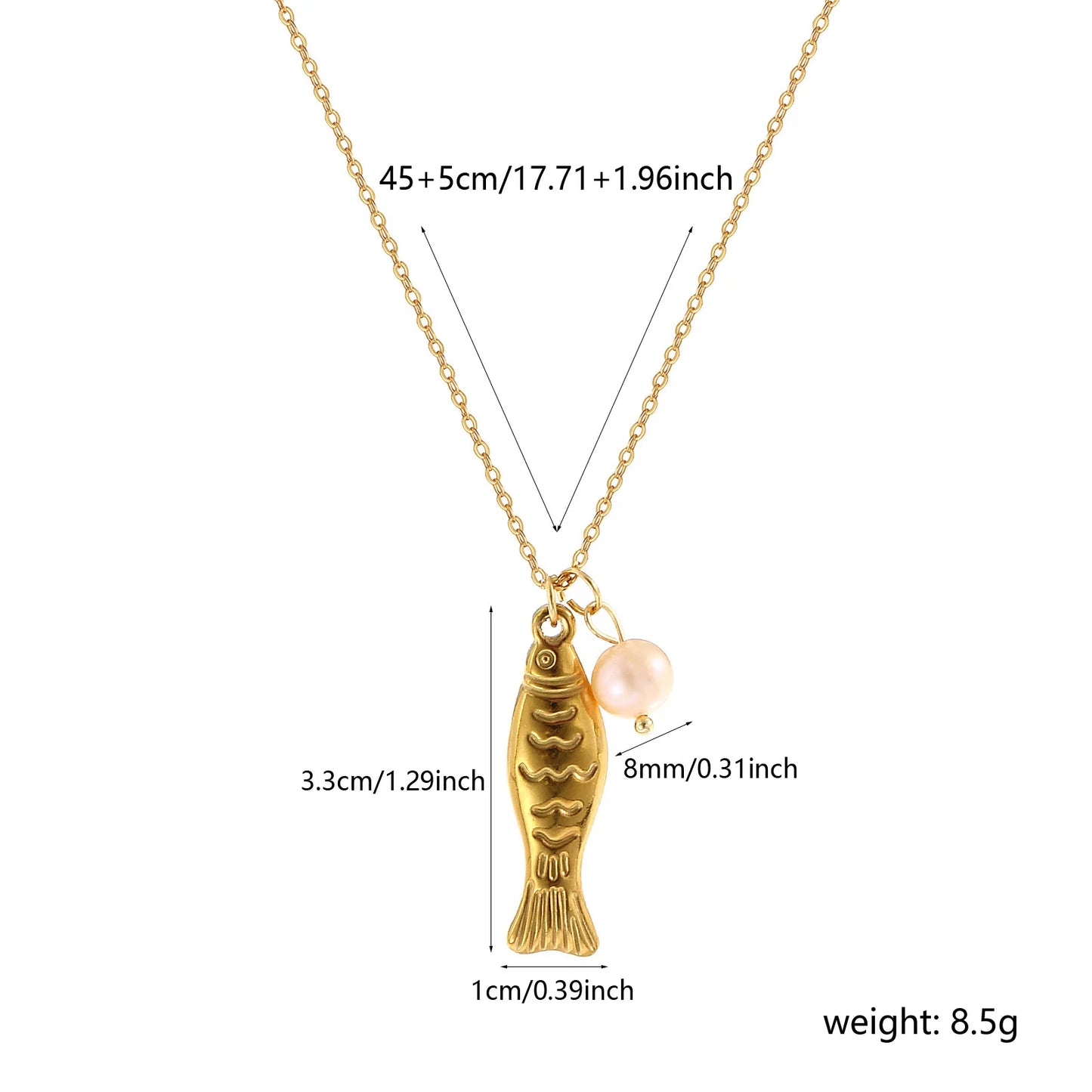 18K Gold Plated Pearl Link Necklace – Stainless Steel Ocean Jewelry for Women