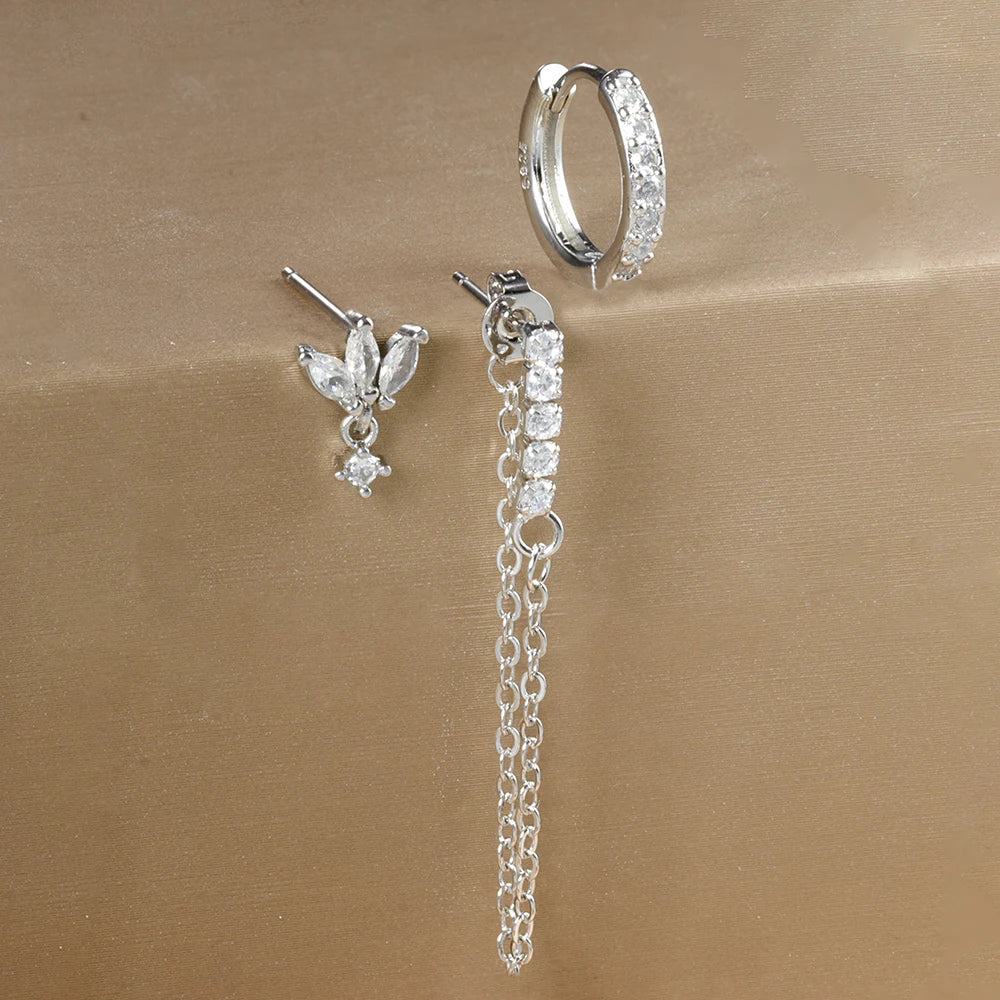 3PCS Luxury Star Earrings Set – Stainless Steel & Zircon