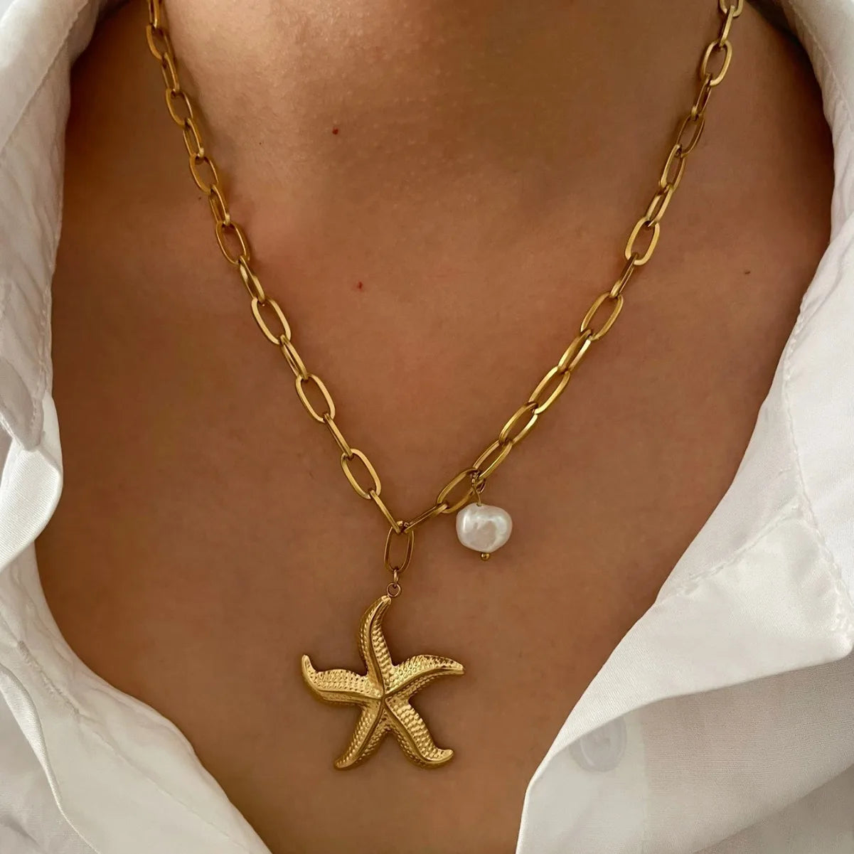 Starfish & Shell Beach Necklace – Gold/Silver Stainless Steel Choker