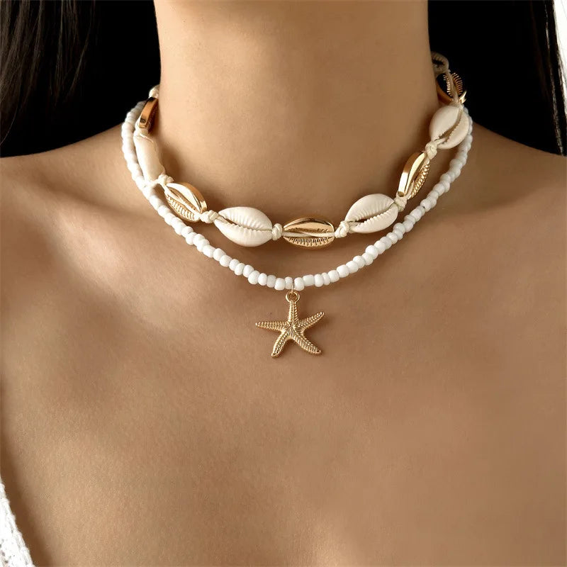 Boho Starfish Beaded Choker – Colorful Summer Necklace for Women