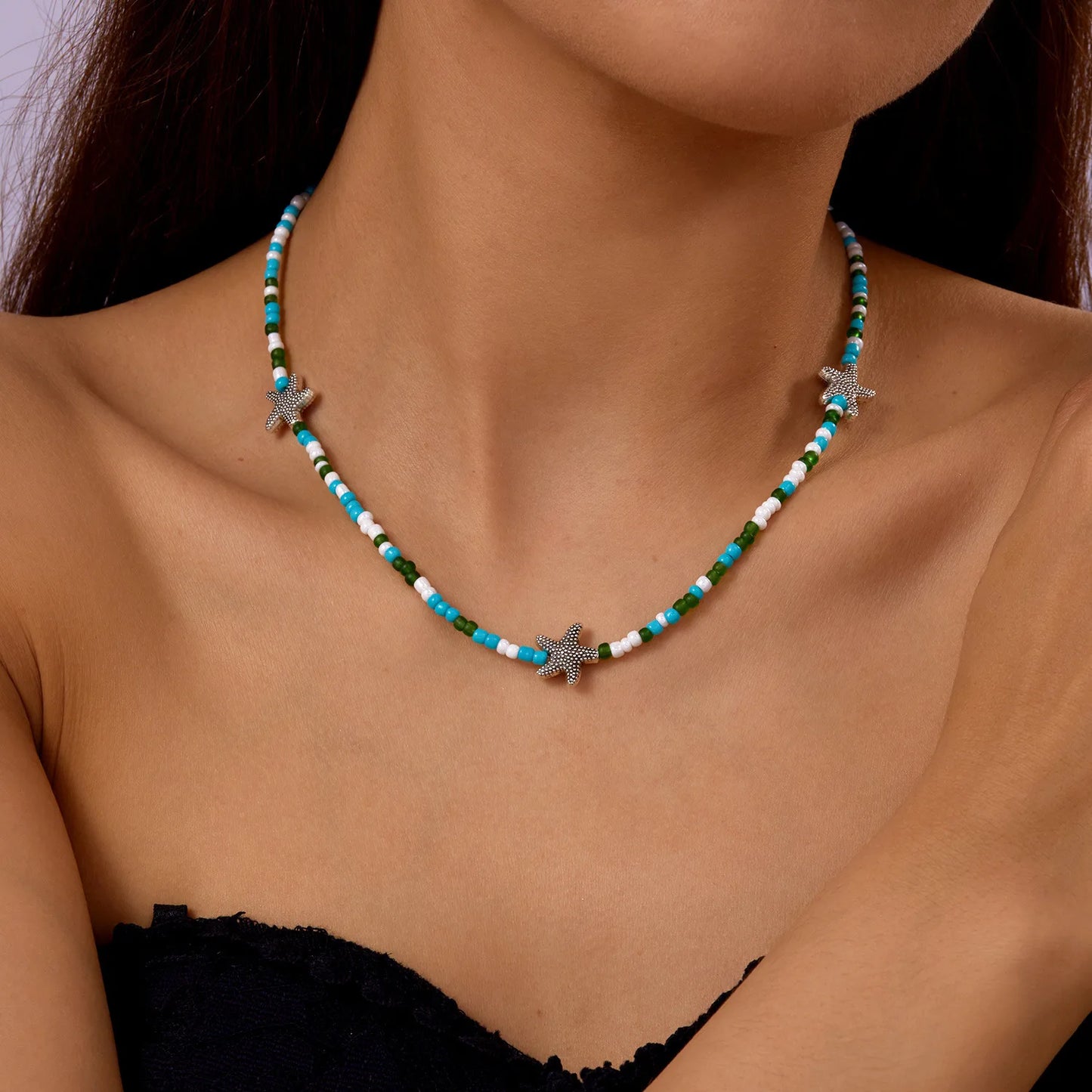 Boho Starfish Beaded Choker – Colorful Summer Necklace for Women