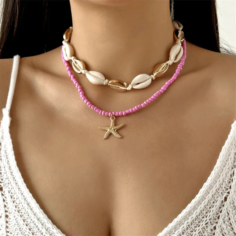 Boho Starfish Beaded Choker – Colorful Summer Necklace for Women