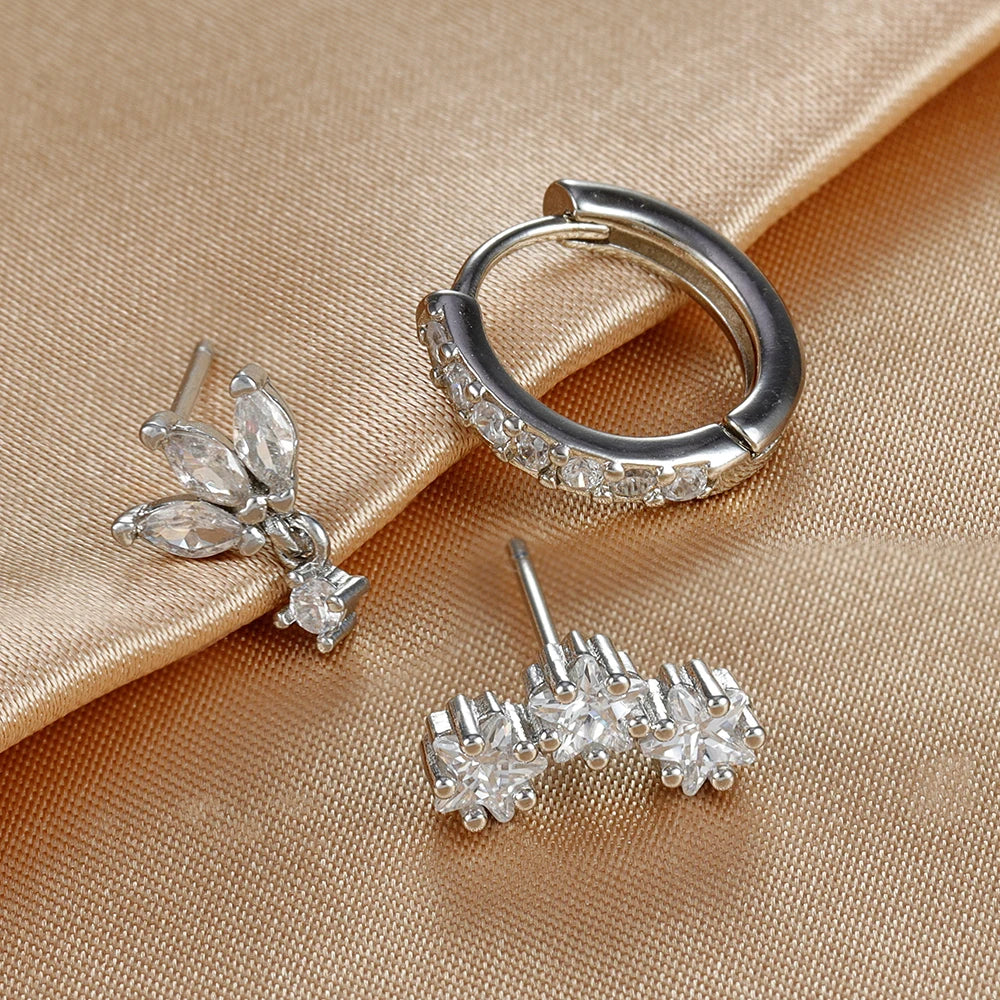 3PCS Luxury Star Earrings Set – Stainless Steel & Zircon