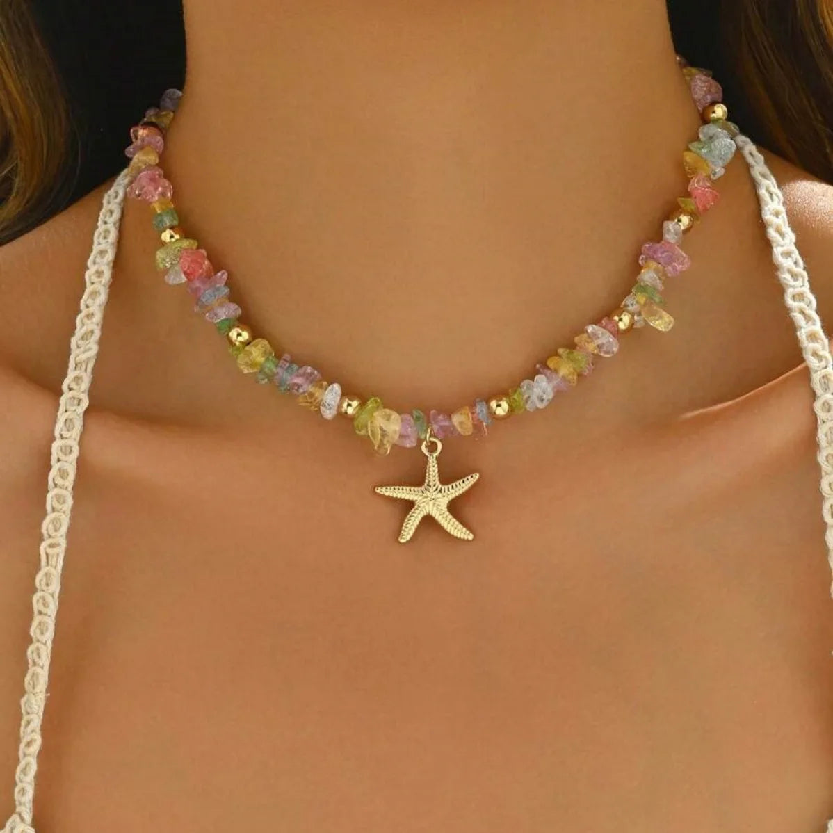 Boho Starfish Beaded Choker – Colorful Summer Necklace for Women