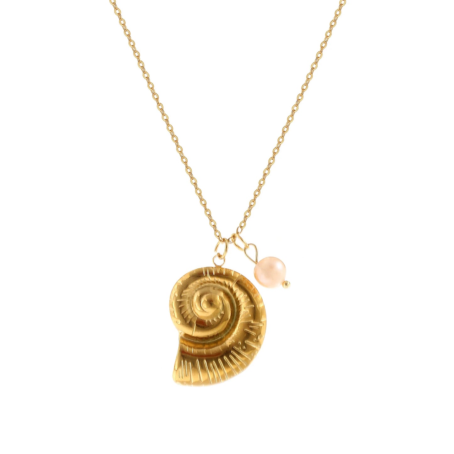 18K Gold Plated Pearl Link Necklace – Stainless Steel Ocean Jewelry for Women