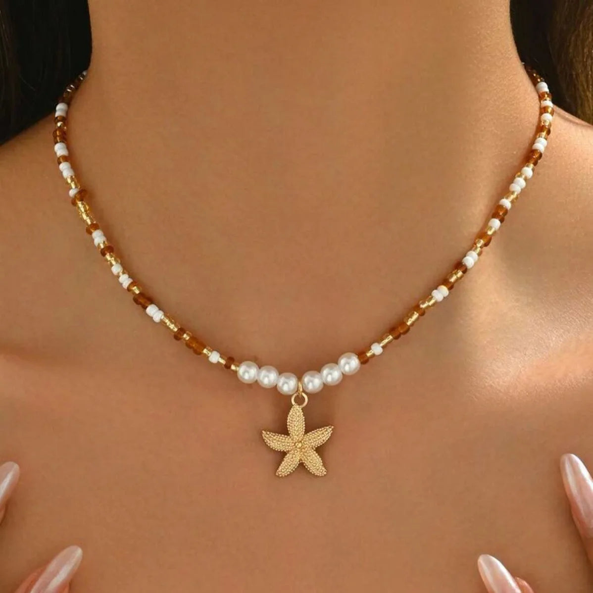 Boho Starfish Beaded Choker – Colorful Summer Necklace for Women