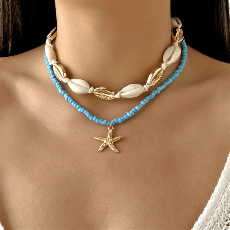 Boho Starfish Beaded Choker – Colorful Summer Necklace for Women