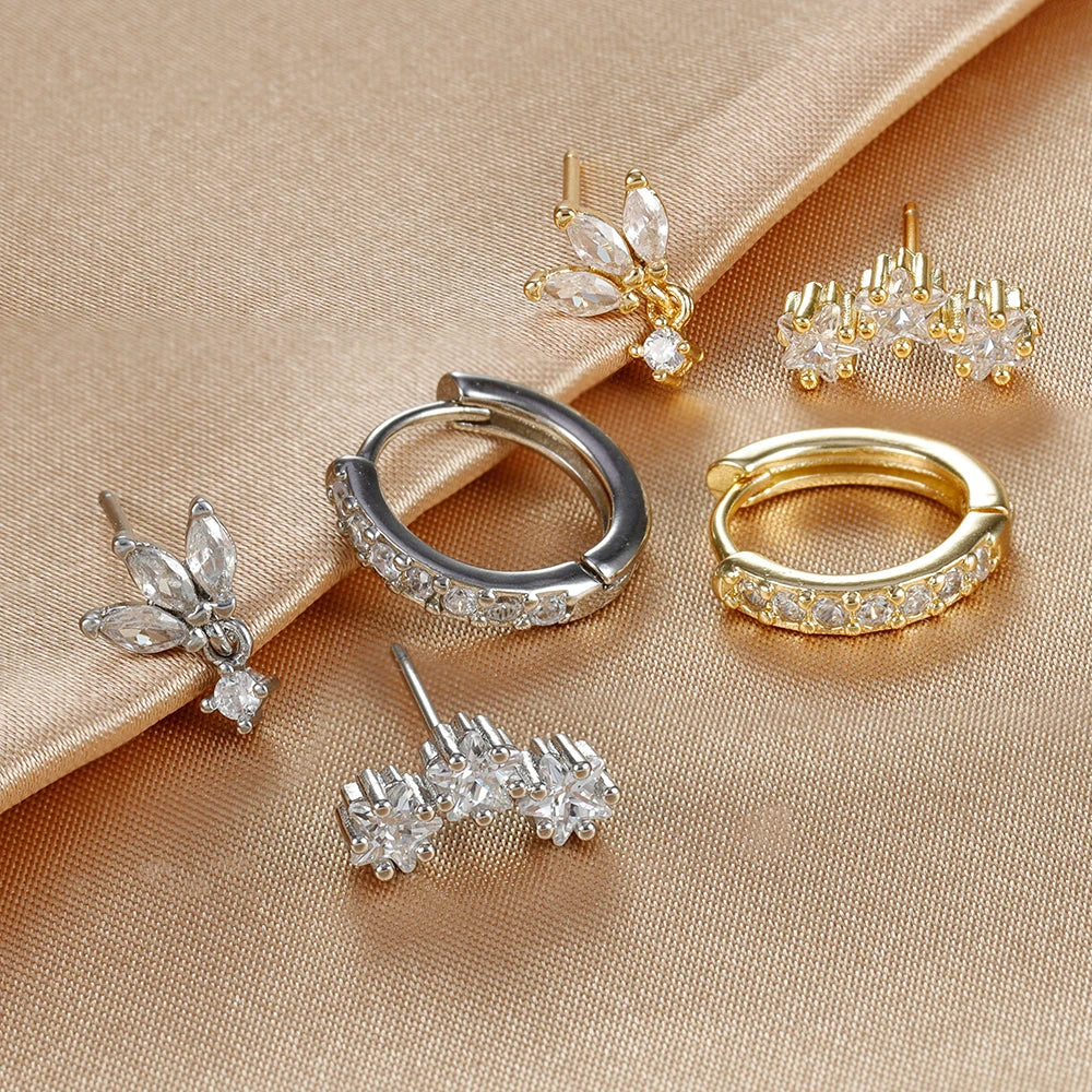 3PCS Luxury Star Earrings Set – Stainless Steel & Zircon