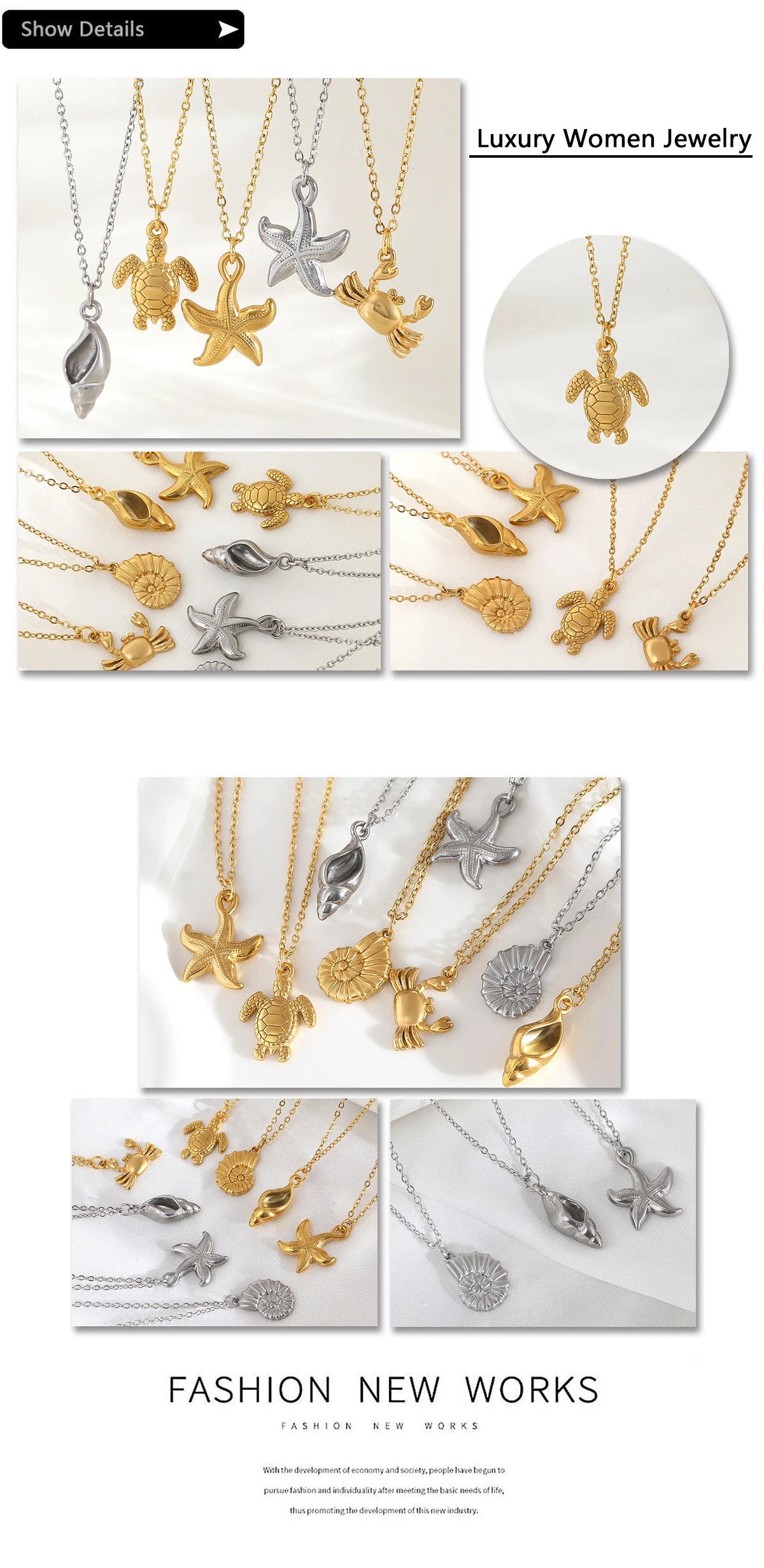 Starfish & Shell Beach Necklace – Gold/Silver Stainless Steel Choker