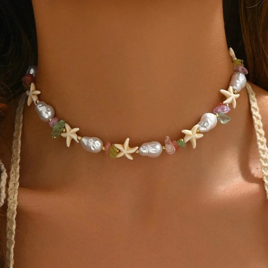 Boho Starfish Beaded Choker – Colorful Summer Necklace for Women