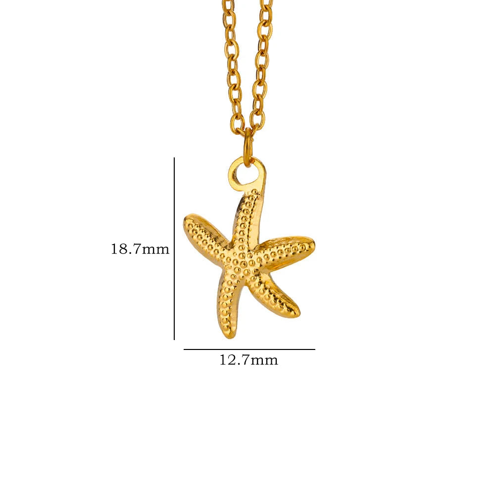 Summer Beach Starfish & Pearl Necklace – Gold Stainless Steel Pendant