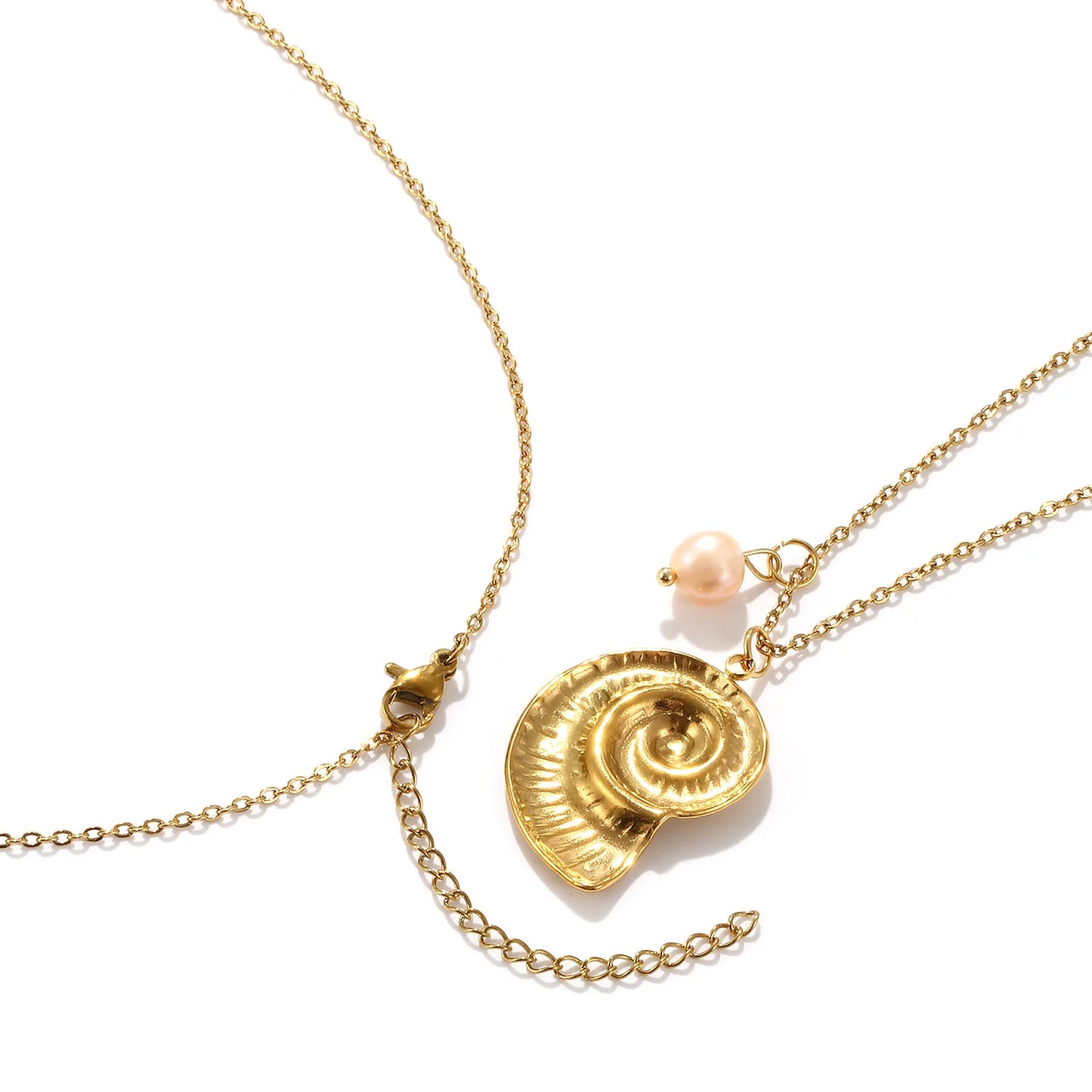18K Gold Plated Pearl Link Necklace – Stainless Steel Ocean Jewelry for Women