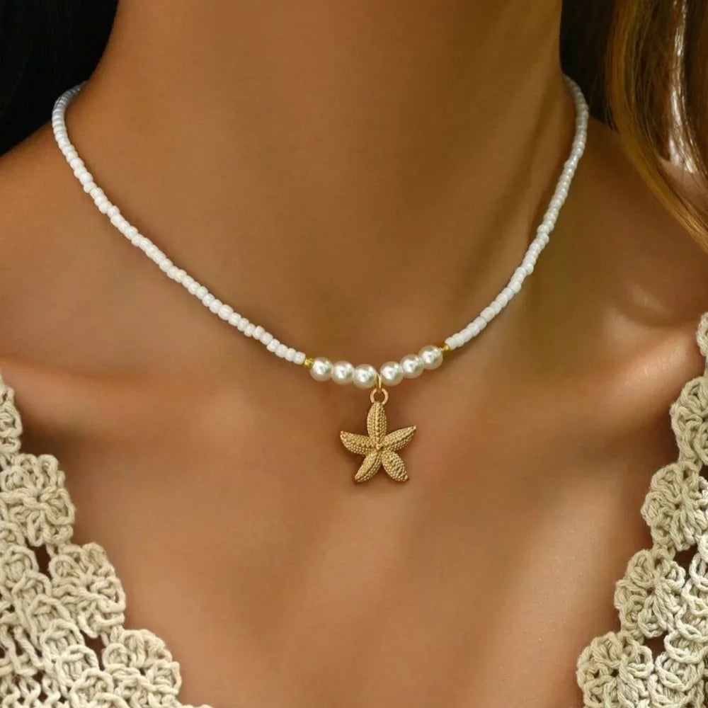 Boho Starfish Beaded Choker – Colorful Summer Necklace for Women