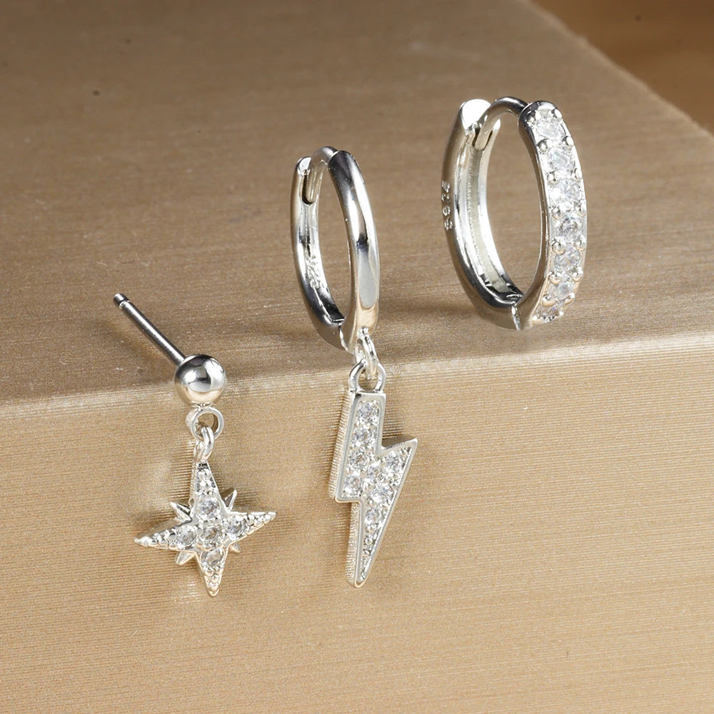 3PCS Luxury Star Earrings Set – Stainless Steel & Zircon