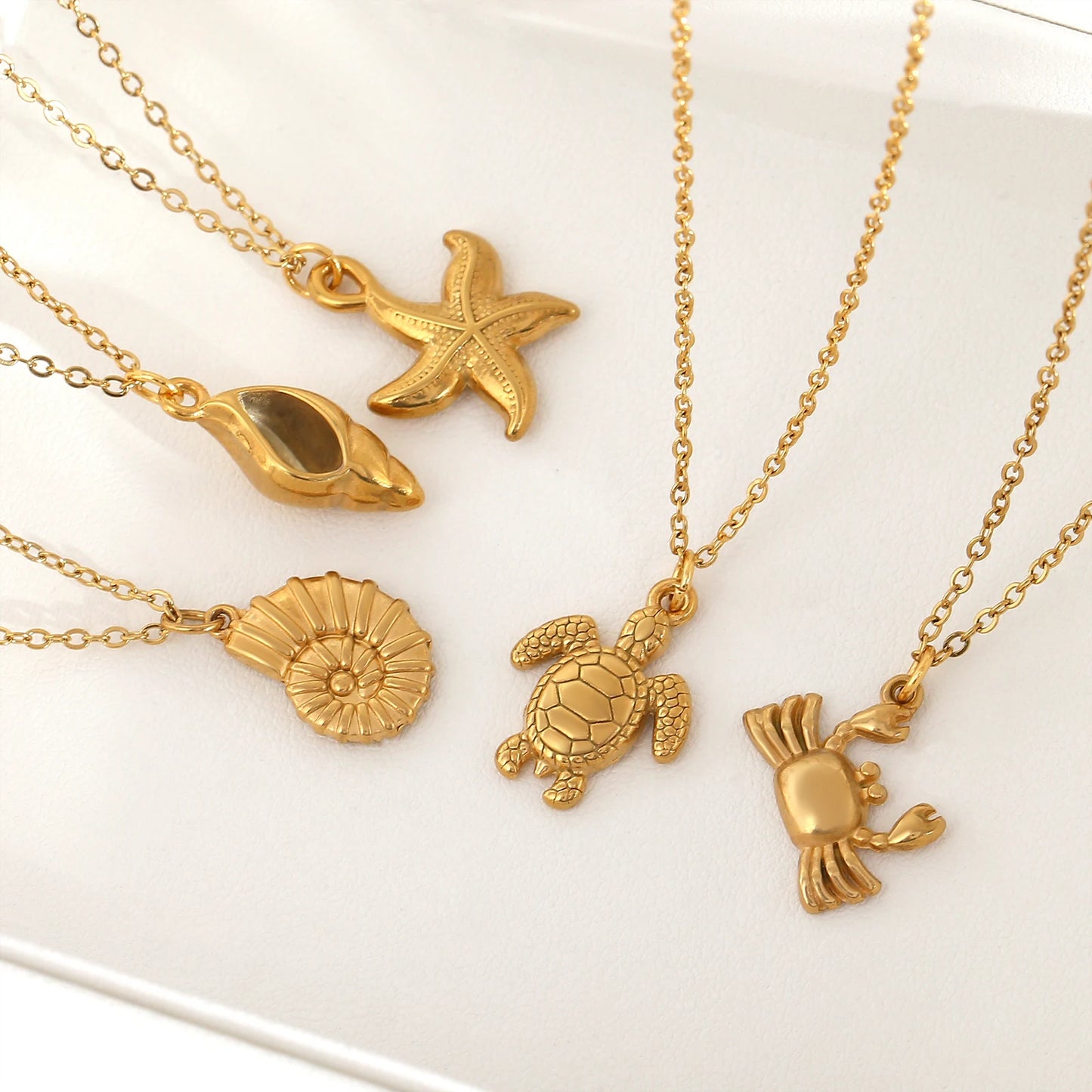 Starfish & Shell Beach Necklace – Gold/Silver Stainless Steel Choker