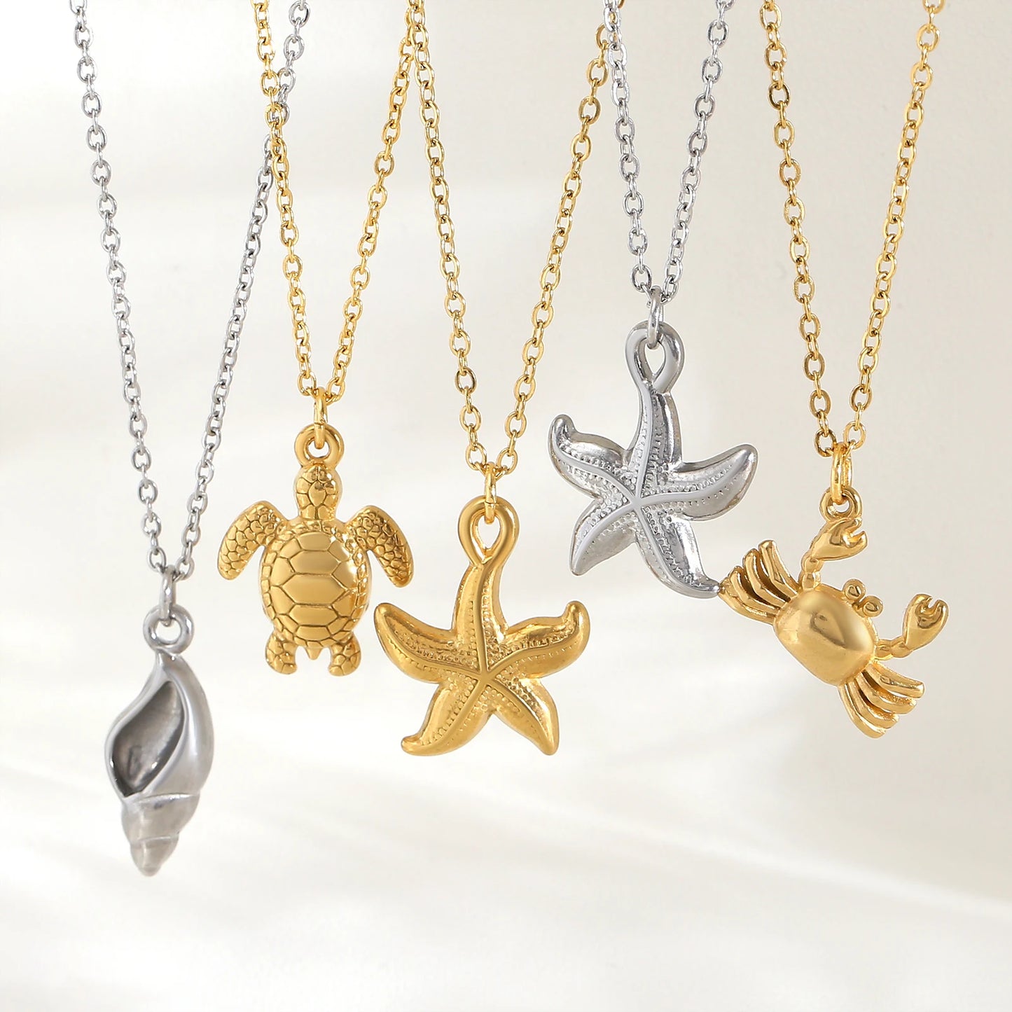 Starfish & Shell Beach Necklace – Gold/Silver Stainless Steel Choker