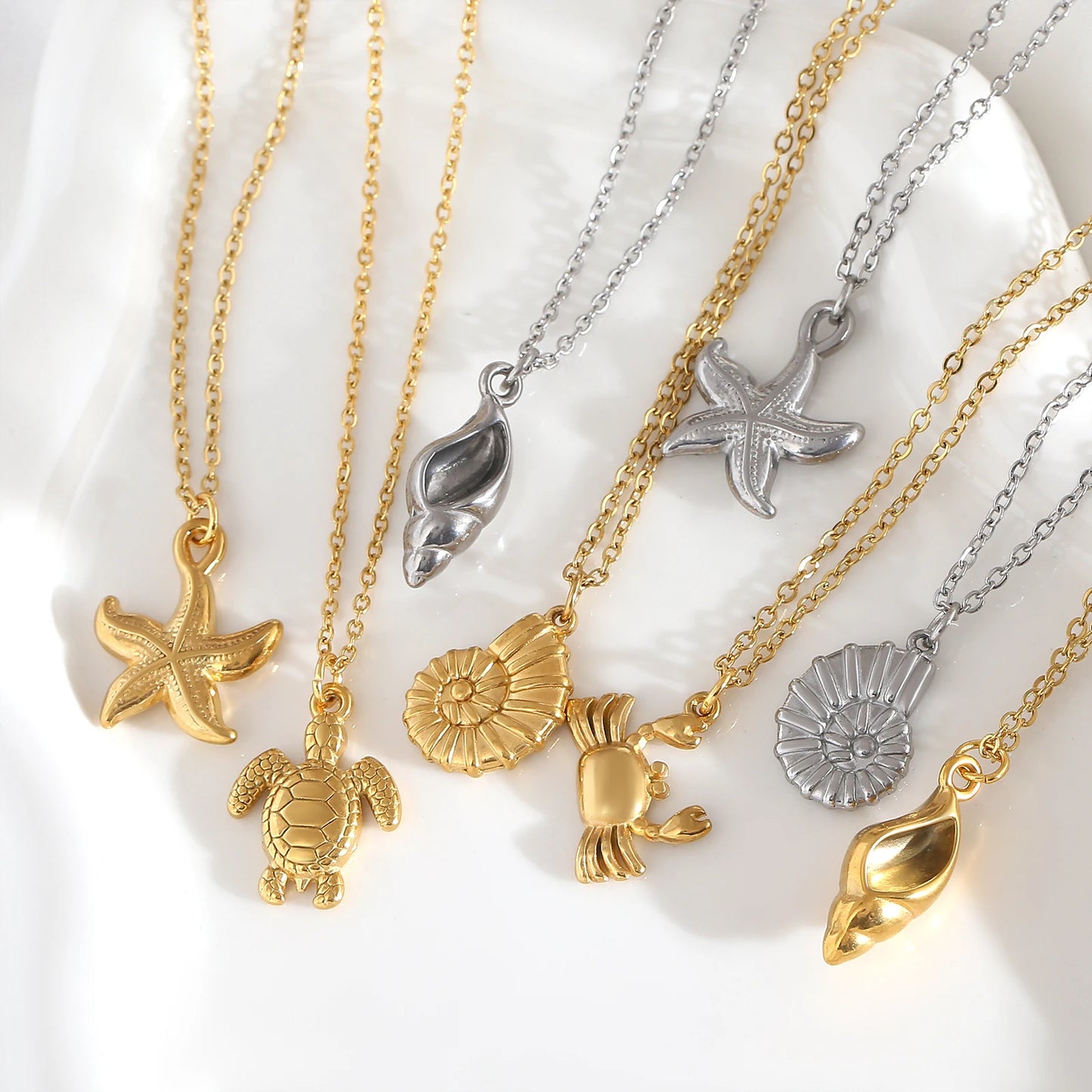 Starfish & Shell Beach Necklace – Gold/Silver Stainless Steel Choker