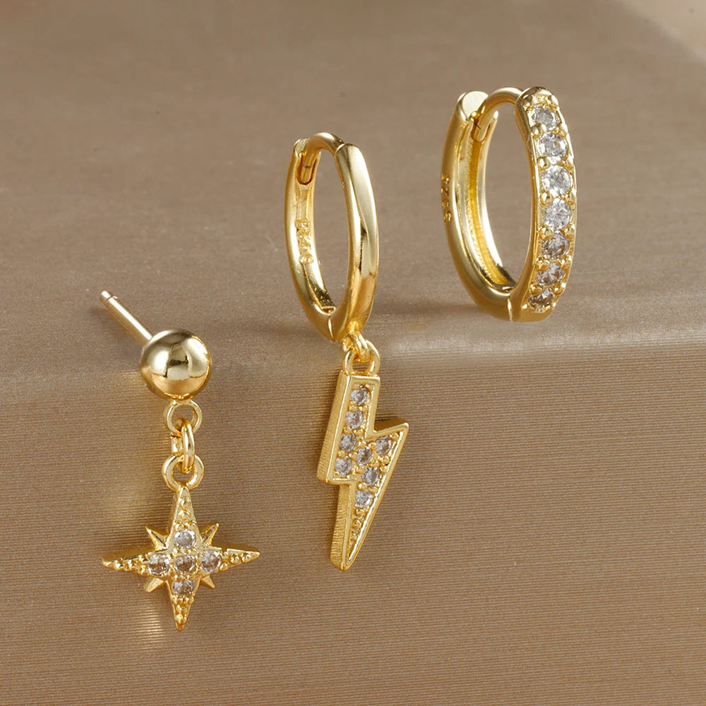 3PCS Luxury Star Earrings Set – Stainless Steel & Zircon