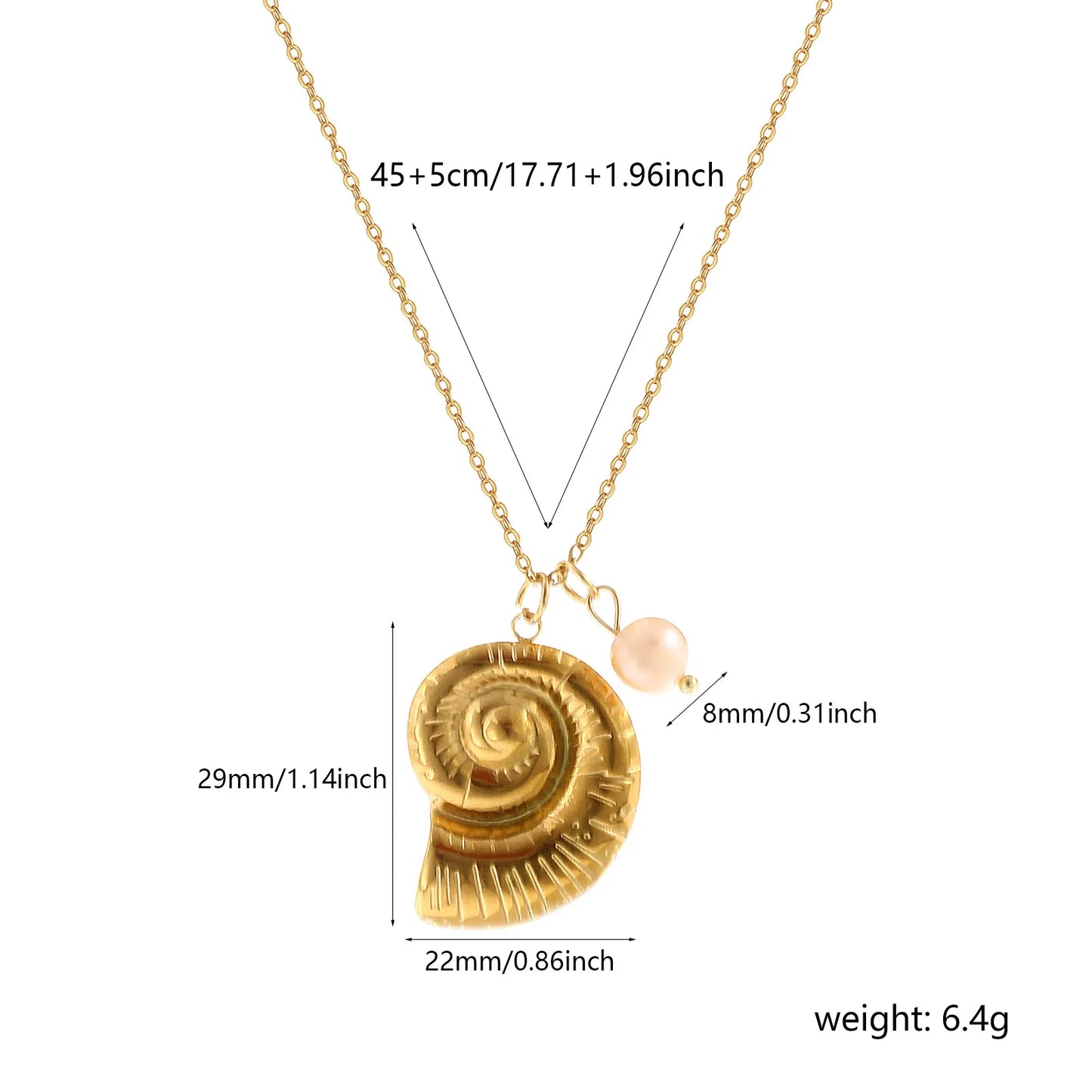 18K Gold Plated Pearl Link Necklace – Stainless Steel Ocean Jewelry for Women