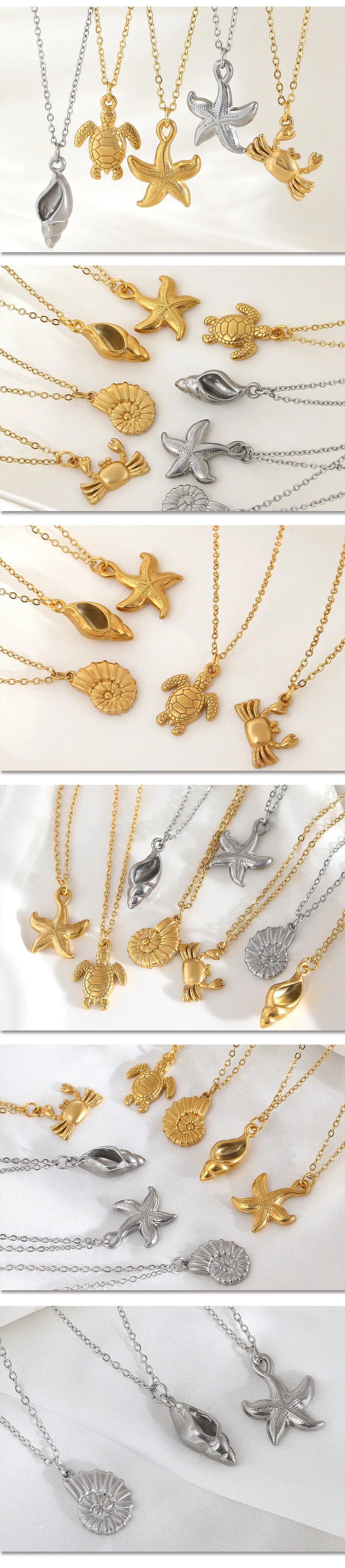 Starfish & Shell Beach Necklace – Gold/Silver Stainless Steel Choker