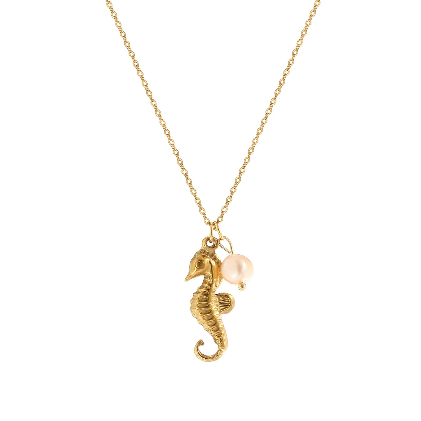 18K Gold Plated Pearl Link Necklace – Stainless Steel Ocean Jewelry for Women