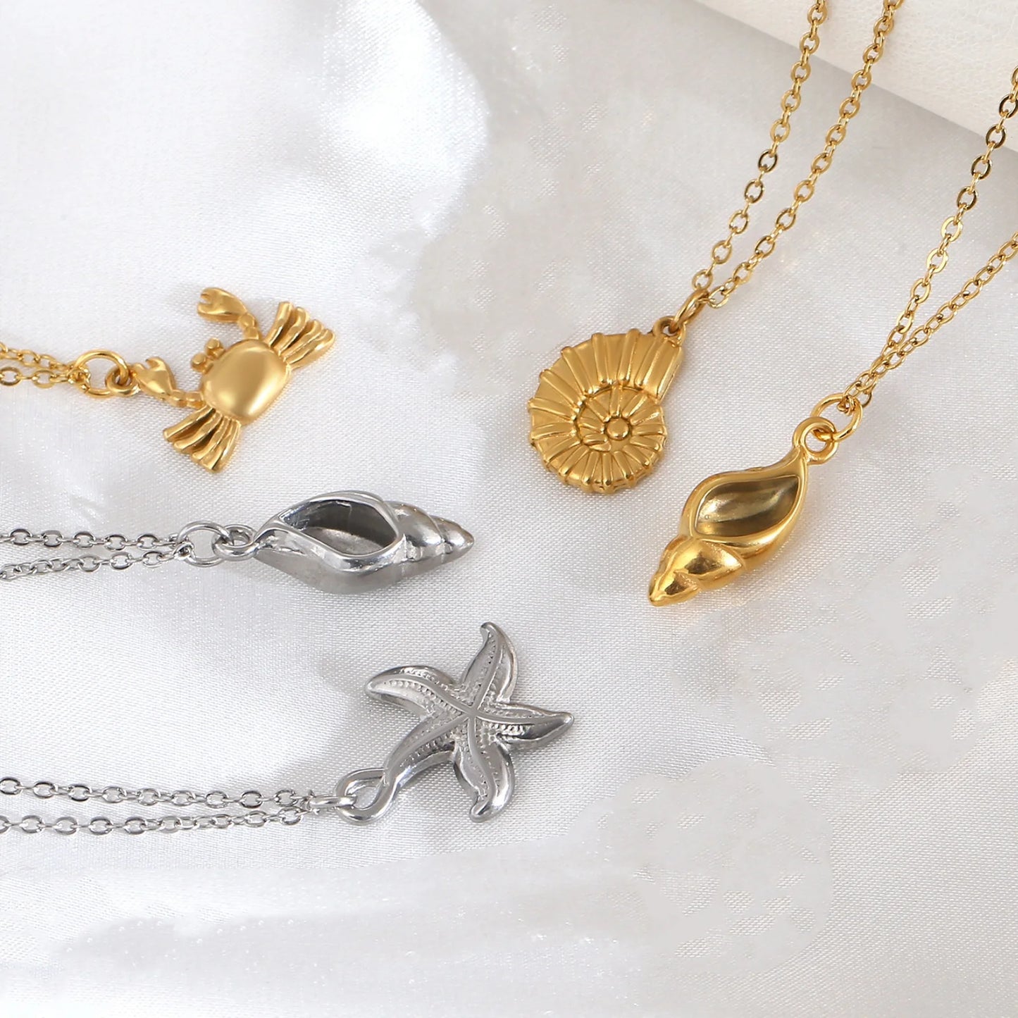 Starfish & Shell Beach Necklace – Gold/Silver Stainless Steel Choker