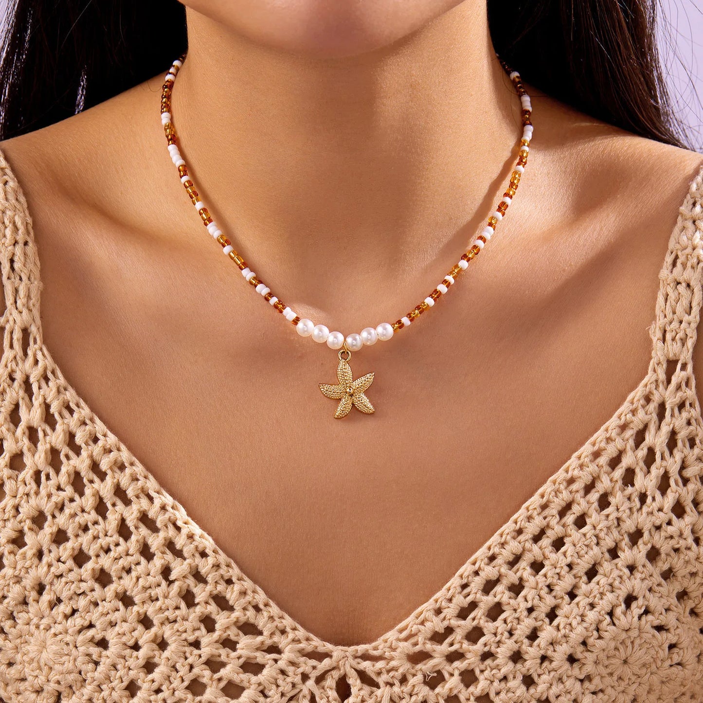 Boho Starfish Beaded Choker – Colorful Summer Necklace for Women
