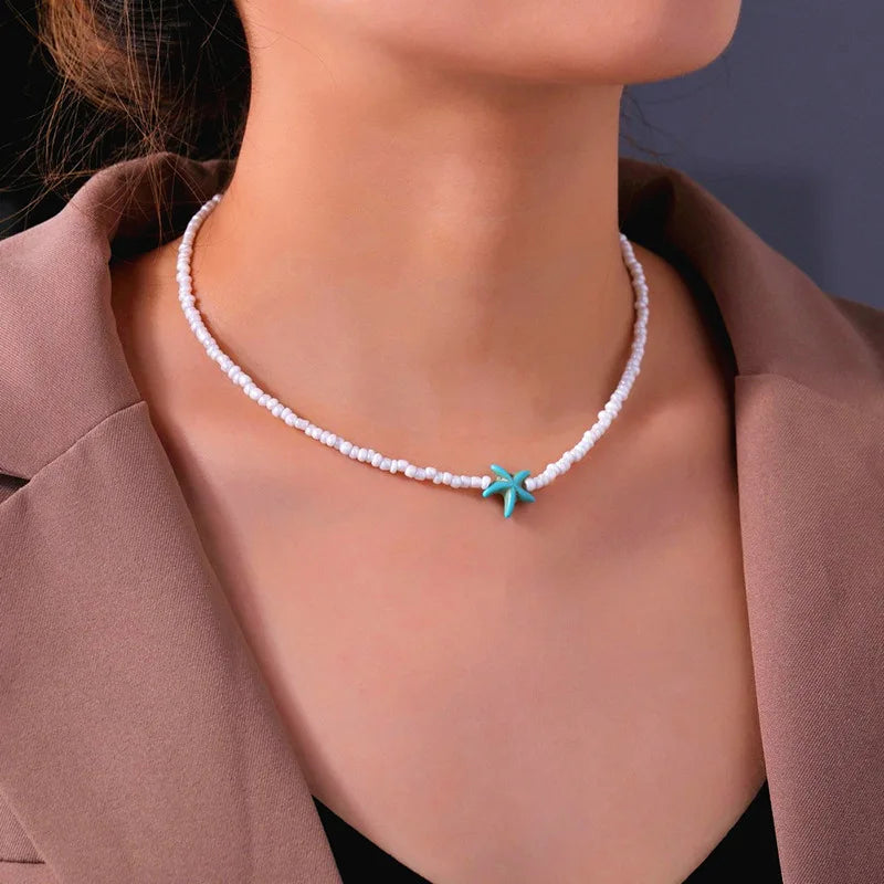 Boho Starfish Beaded Choker – Colorful Summer Necklace for Women