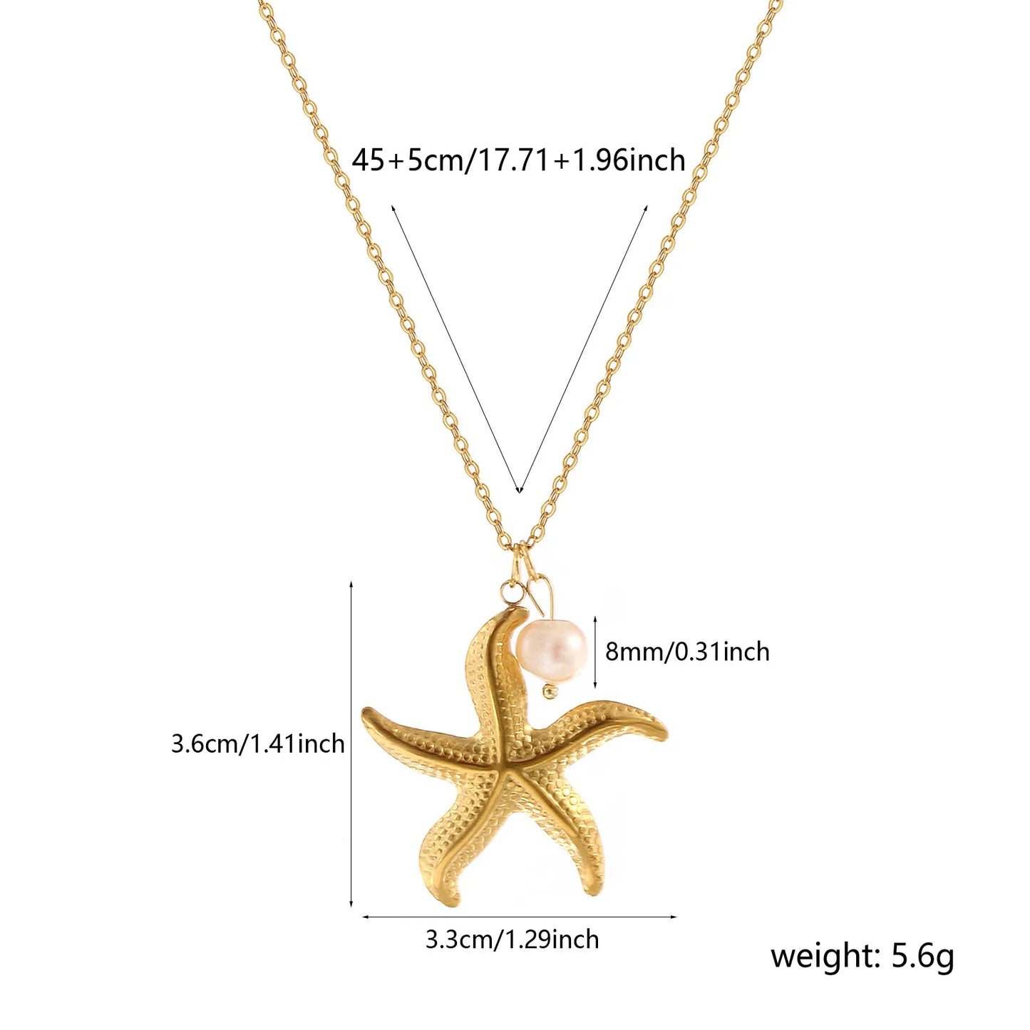 18K Gold Plated Pearl Link Necklace – Stainless Steel Ocean Jewelry for Women