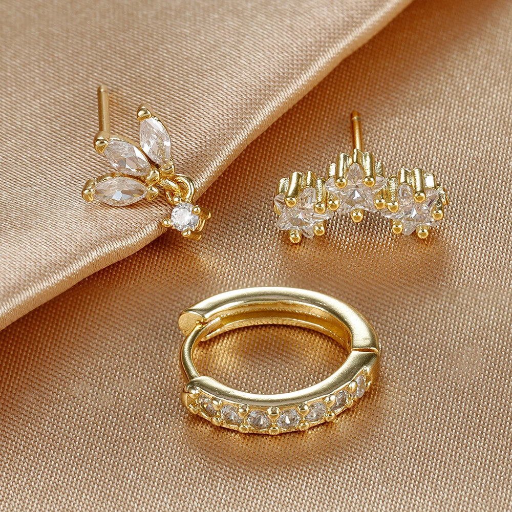 3PCS Luxury Star Earrings Set – Stainless Steel & Zircon