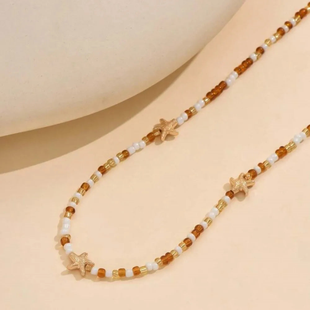 Boho Starfish Beaded Choker – Colorful Summer Necklace for Women