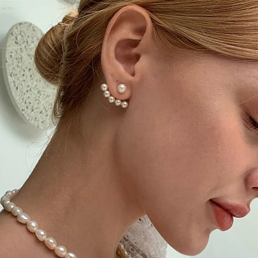 Imitation Pearl & Zircon Star Earrings – Elegant Party Jewelry