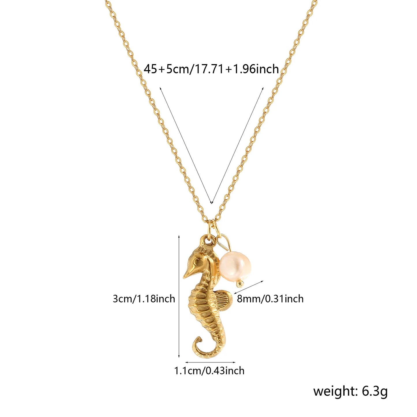 18K Gold Plated Pearl Link Necklace – Stainless Steel Ocean Jewelry for Women