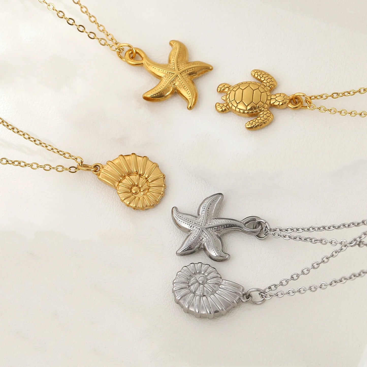 Starfish & Shell Beach Necklace – Gold/Silver Stainless Steel Choker