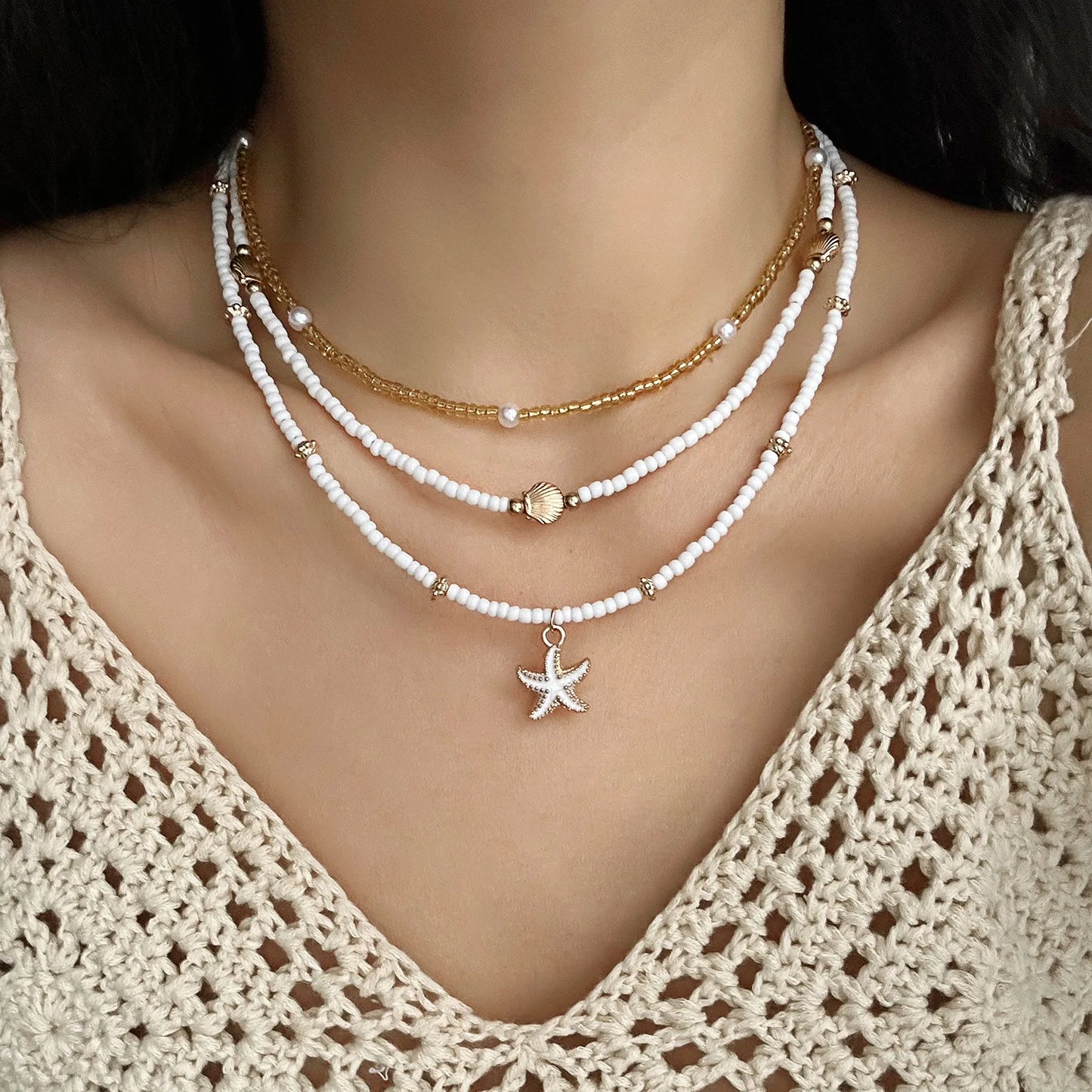Boho Starfish Beaded Choker – Colorful Summer Necklace for Women