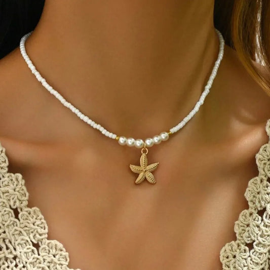 Boho Starfish Beaded Choker – Colorful Summer Necklace for Women