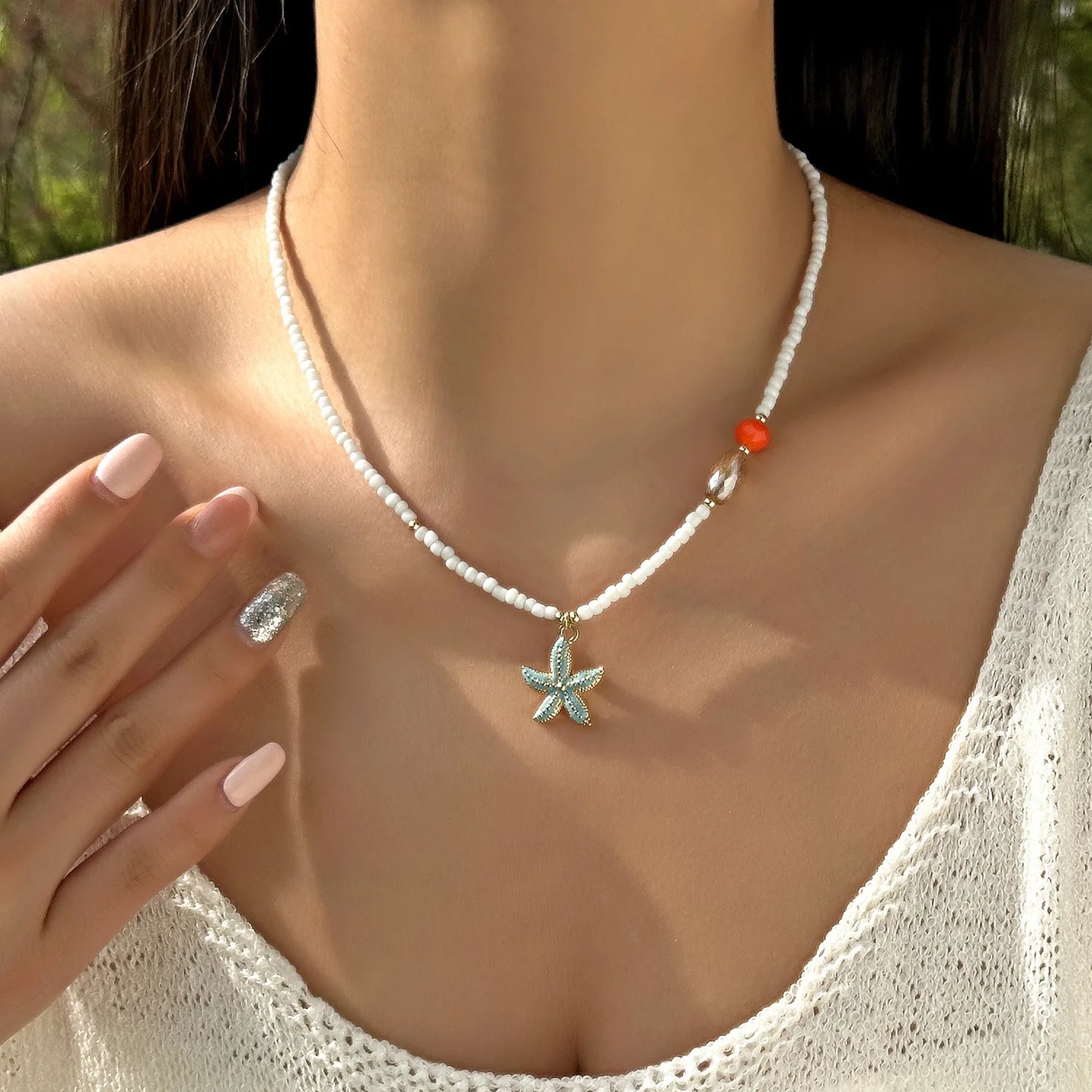 Boho Starfish Beaded Choker – Colorful Summer Necklace for Women