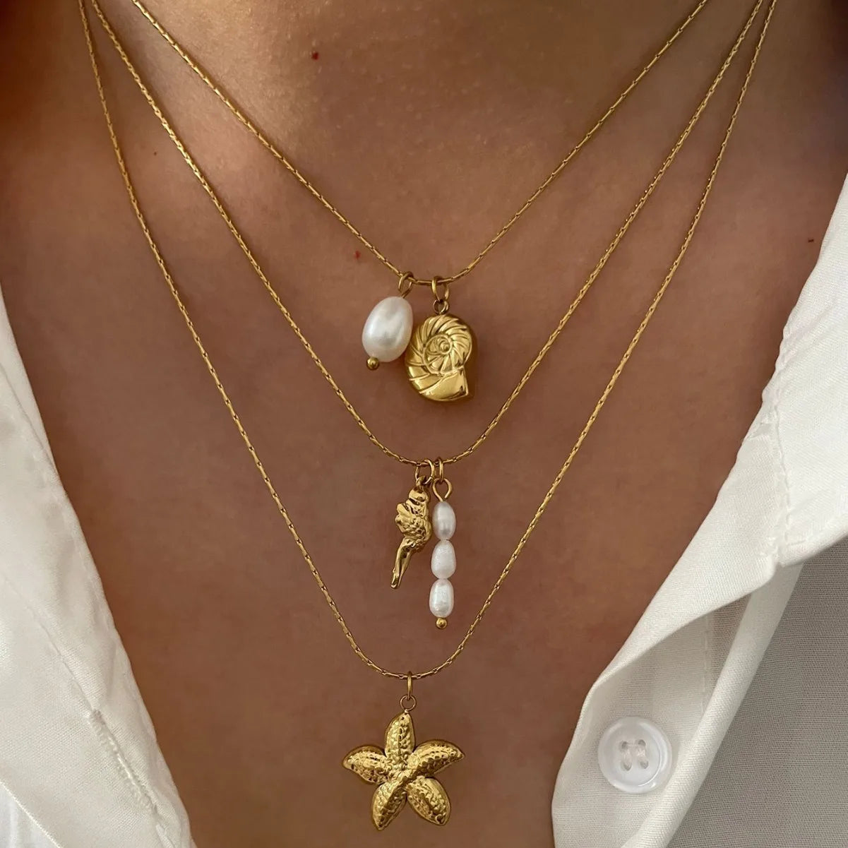 Starfish & Shell Beach Necklace – Gold/Silver Stainless Steel Choker