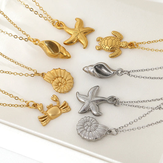 Starfish & Shell Beach Necklace – Gold/Silver Stainless Steel Choker